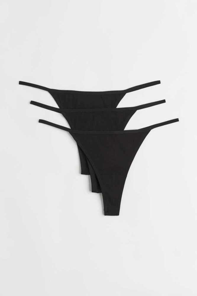 H&M 3-pack Baumwoll Tanga Briefs Unterwäsche Damen Rosa | 0578-ZHQXO