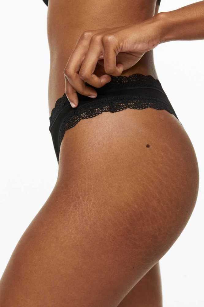 H&M 3-pack Baumwoll Tanga Briefs Unterwäsche Damen Schwarz | 9064-QYIEO