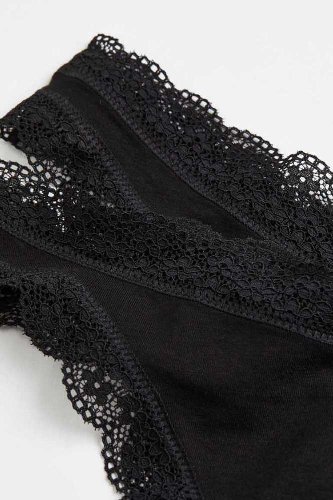 H&M 3-pack Baumwoll Tanga Briefs Unterwäsche Damen Schwarz | 9064-QYIEO