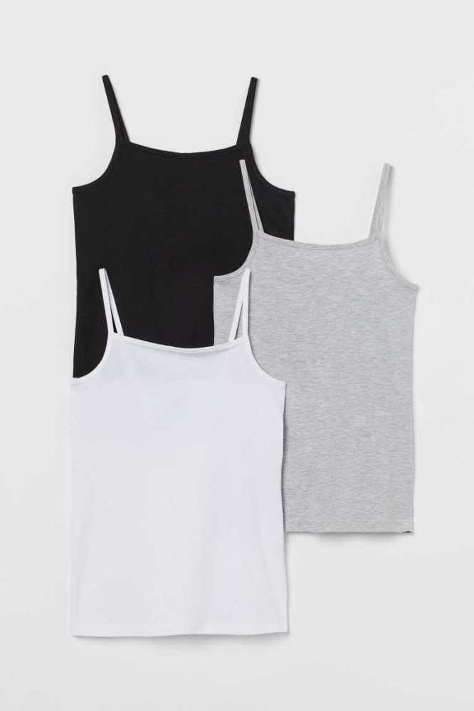 H&M 3-pack Baumwoll Tank Oberteile Kinder Schwarz Weiß Grau | 1638-GBXEQ