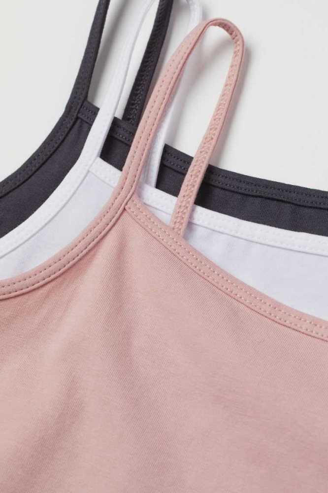 H&M 3-pack Baumwoll Tank Oberteile Kinder Schwarz Weiß Grau | 1638-GBXEQ