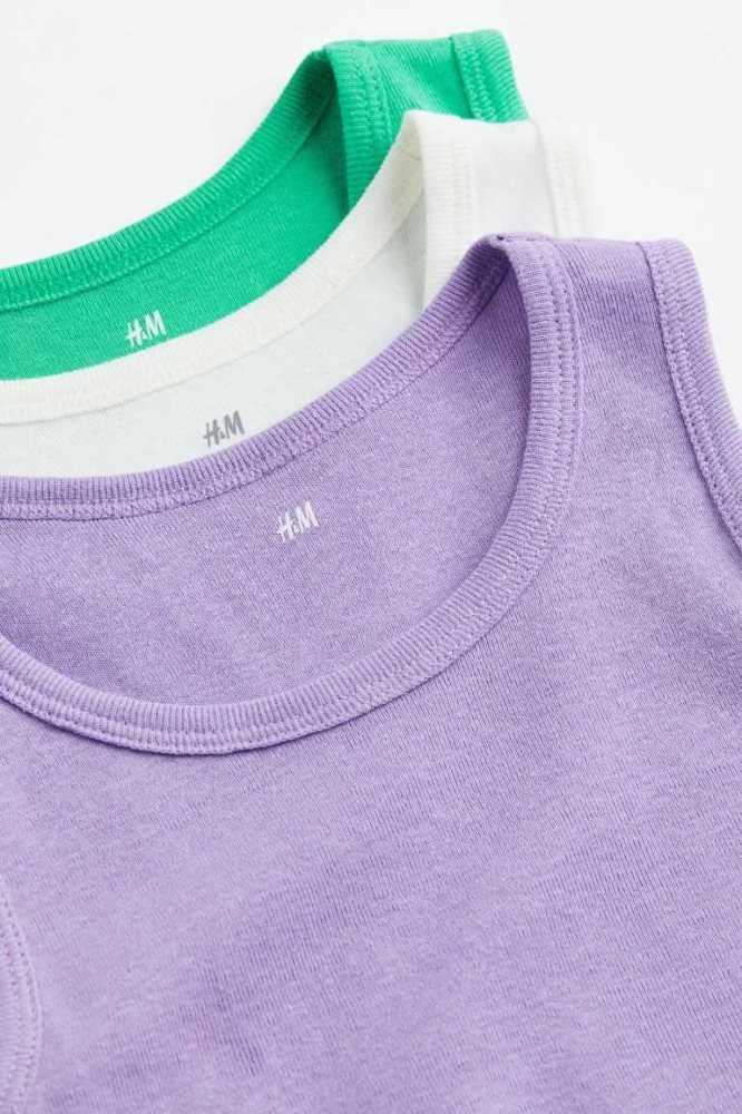 H&M 3-pack Baumwoll Tank Oberteile Kinder Helllila Hellgrün | 5430-TKZVN