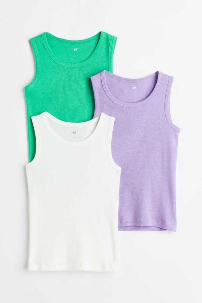 H&M 3-pack Baumwoll Tank Oberteile Kinder Helllila Hellgrün | 5430-TKZVN