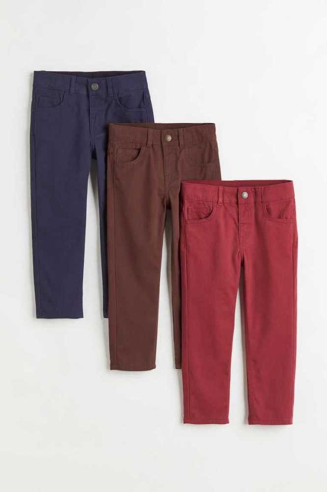 H&M 3-pack Baumwoll Twill Hose Kinder Blau Braun Rot | 6831-NKZMT