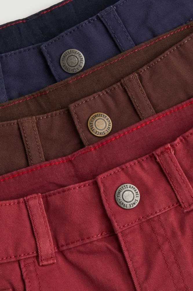 H&M 3-pack Baumwoll Twill Hose Kinder Blau Braun Rot | 6831-NKZMT