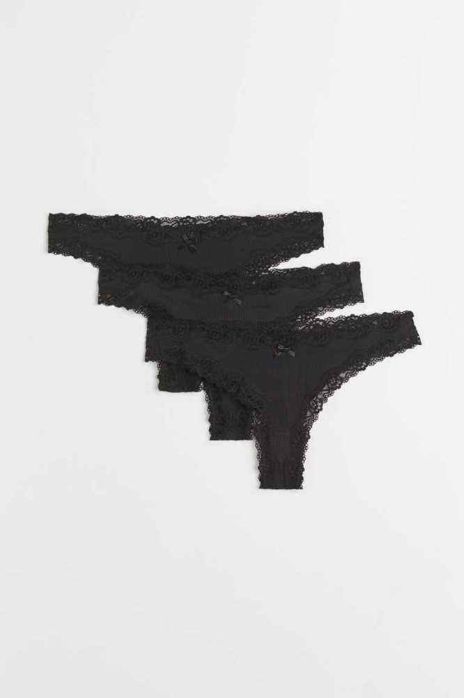 H&M 3-pack Brazilian Briefs Unterwäsche Damen Schwarz | 1359-ECTZA