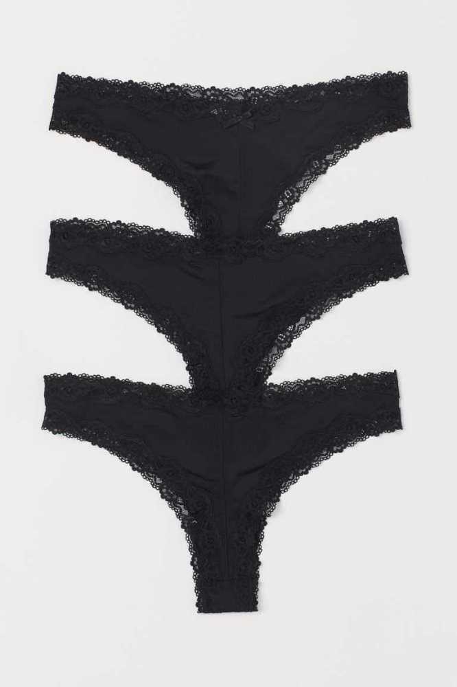 H&M 3-pack Brazilian Briefs Unterwäsche Damen Schwarz | 1359-ECTZA