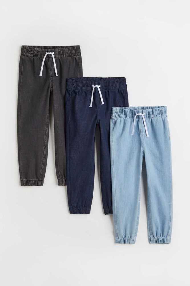 H&M 3-pack Denim Jogginghose Kinder Dunkelblau Dunkelgrau | 9821-KQTAI