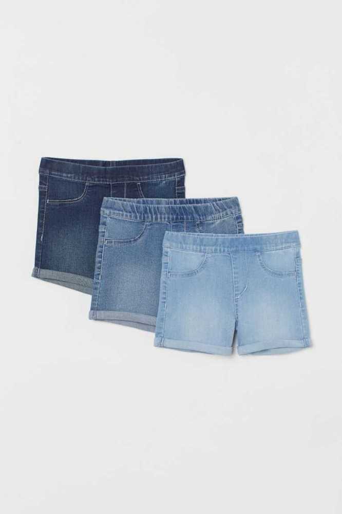 H&M 3-pack Denim Kurze Hose Kinder Blau Hellrosa | 0732-SGXVA