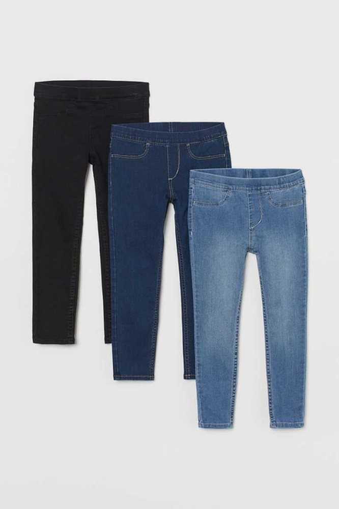 H&M 3-pack Denim Leggings Kinder Hellblau Dunkelgrau | 0138-TEQID