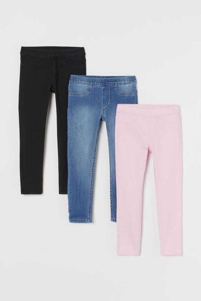 H&M 3-pack Denim Leggings Kinder Hellblau Dunkelgrau | 0138-TEQID