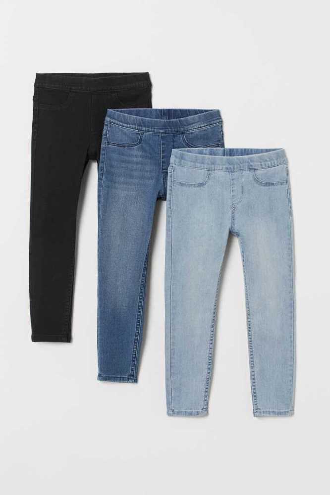 H&M 3-pack Denim Leggings Kinder Hellblau Dunkelgrau | 0138-TEQID