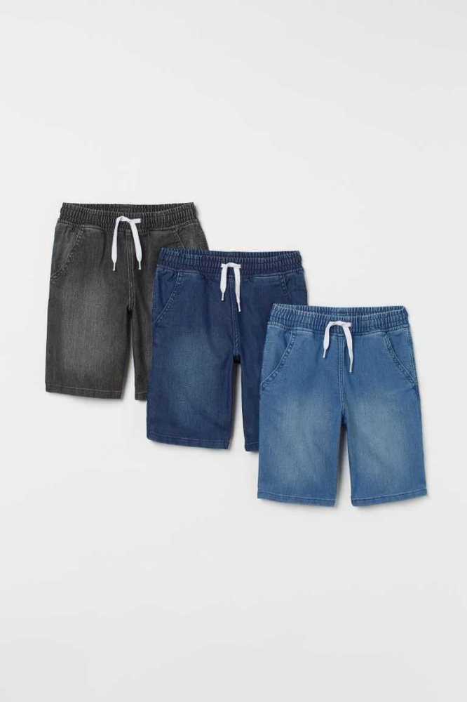 H&M 3-pack Denim Pull-on Kurze Hose Kinder Blau Grau | 6570-CLBQD