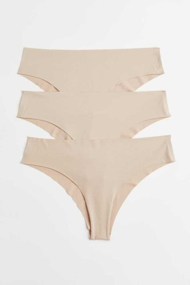 H&M 3-pack DryMove Brazilian briefs Unterwäsche Damen Hellbeige | 4685-QMKWS