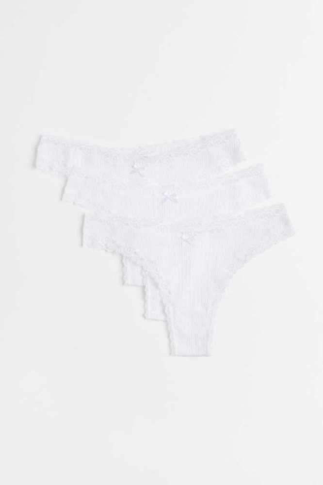 H&M 3-pack Gerippt Brazilian Briefs Unterwäsche Damen Weiß | 6259-LTMHW