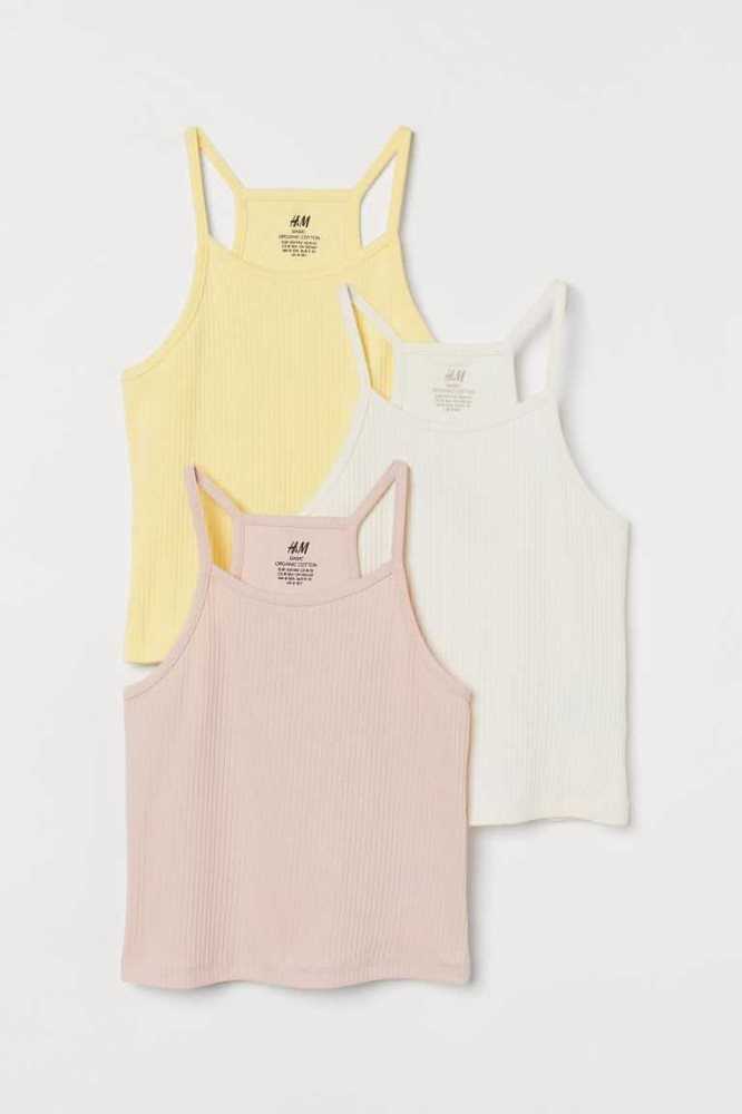 H&M 3-pack Gerippt Tank Oberteile Kinder Grün Hellrosa Beige Weiß | 8790-DMTRV