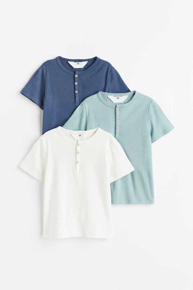 H&M 3-pack Henley Hemd Kinder Blau Türkis Weiß | 8715-ONAJT