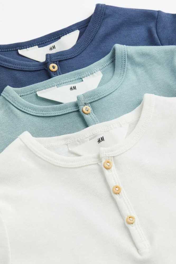 H&M 3-pack Henley Hemd Kinder Blau Türkis Weiß | 8715-ONAJT