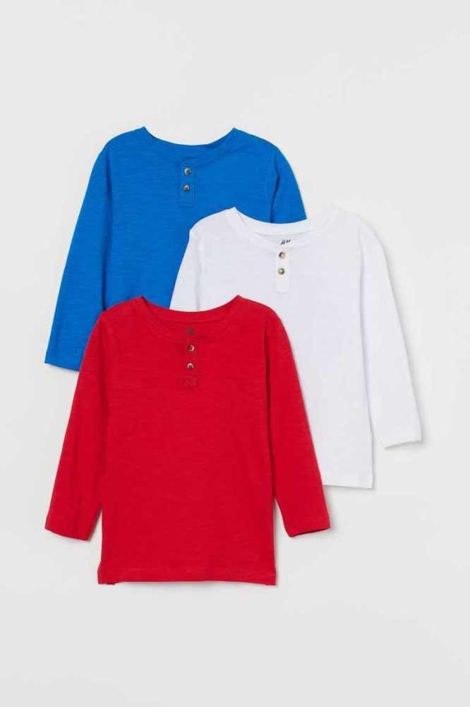 H&M 3-pack Henley Hemd Kinder Dunkelblau | 7458-WEOXB