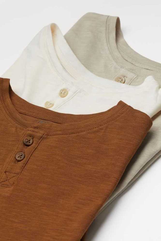 H&M 3-pack Henley Hemd Kinder Hellgrün Senfgelb Gelb | 9503-JMFTQ