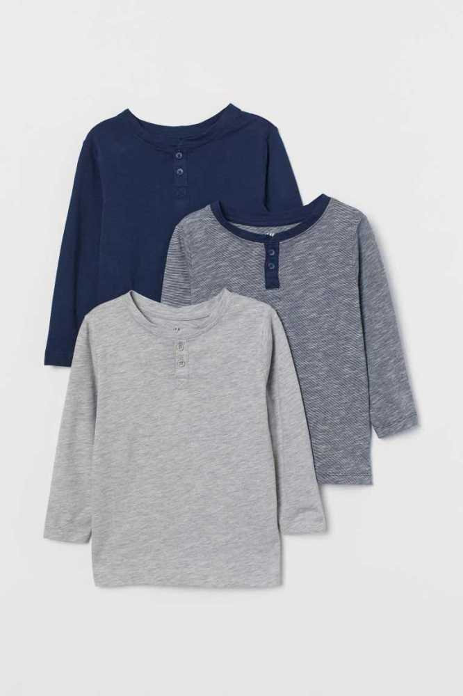 H&M 3-pack Henley Hemd Kinder Hellgrün Senfgelb Gelb | 9503-JMFTQ