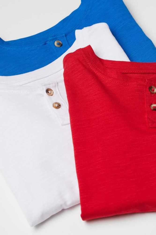 H&M 3-pack Henley Hemd Kinder Helltürkis | 2974-VKHLM