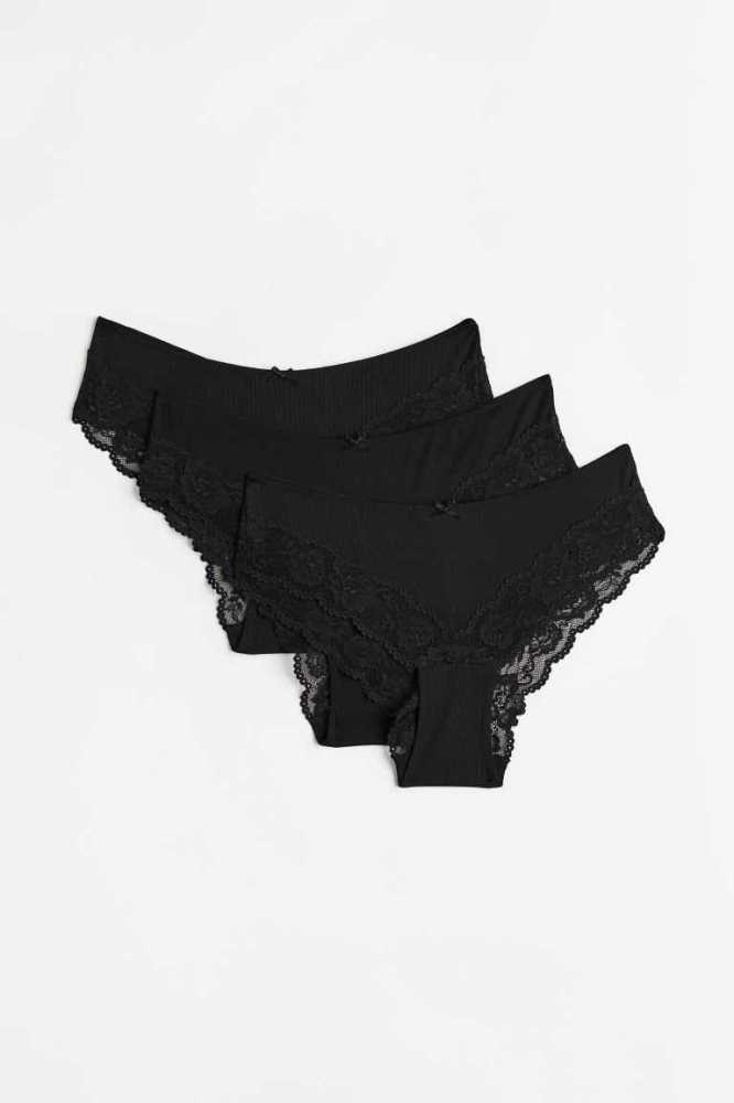 H&M 3-pack Jersey Hipster Briefs Unterwäsche Damen Schwarz | 7425-HQOIZ