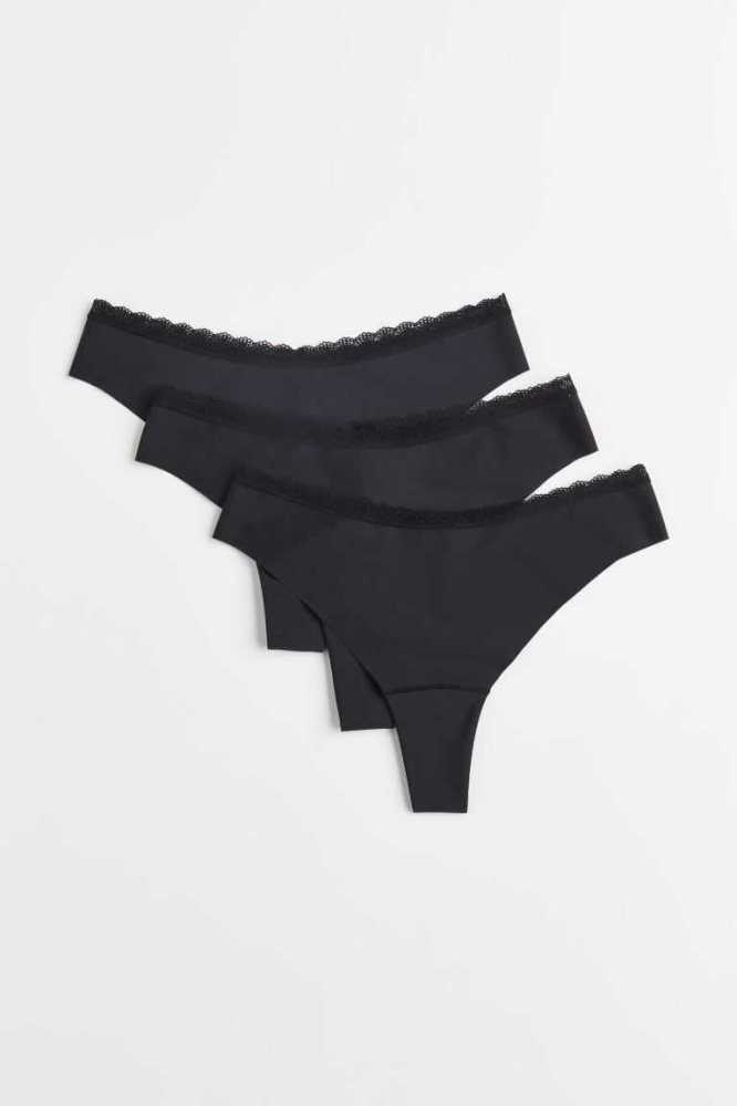 H&M 3-pack Jersey Invisible Brazilian Briefs Unterwäsche Damen Schwarz | 8124-VZPYG