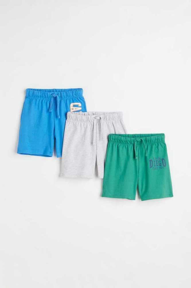 H&M 3-pack Jersey Kurze Hose Kinder Grün Blau Grau | 7301-REMTK