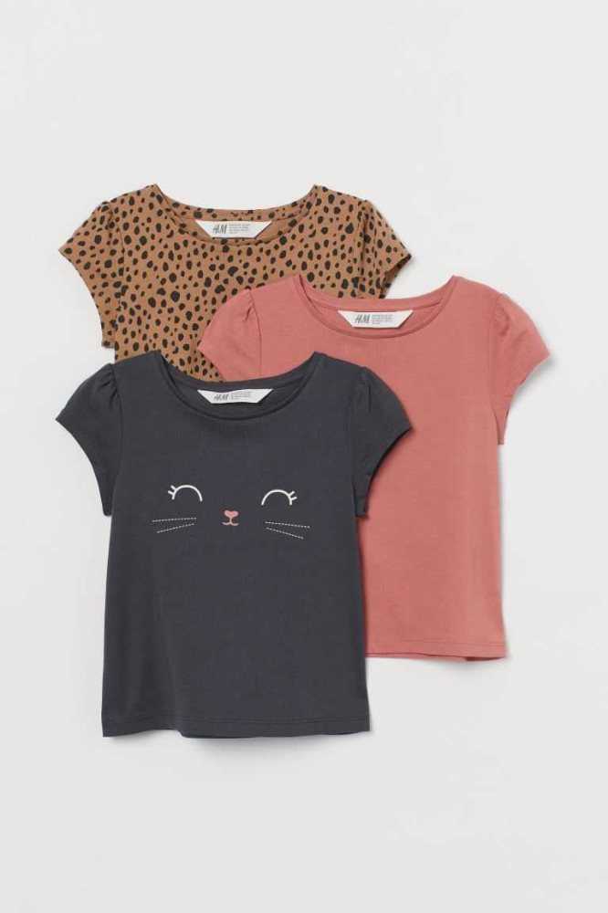 H&M 3-pack Jersey Oberteile Kinder Beige Weiß Leopard | 0765-OEXYC