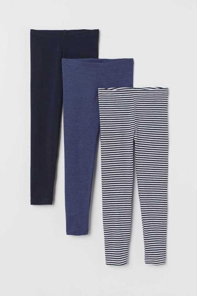 H&M 3-pack Leggings Jersey Kinder Navy Blau Rosa Lila | 7419-EKHQS