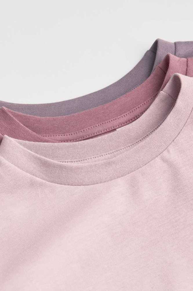 H&M 3-pack Long-sleeved Baumwoll Hemd Kinder Rosa Lila Hellgrau Braun | 9516-UFIOK