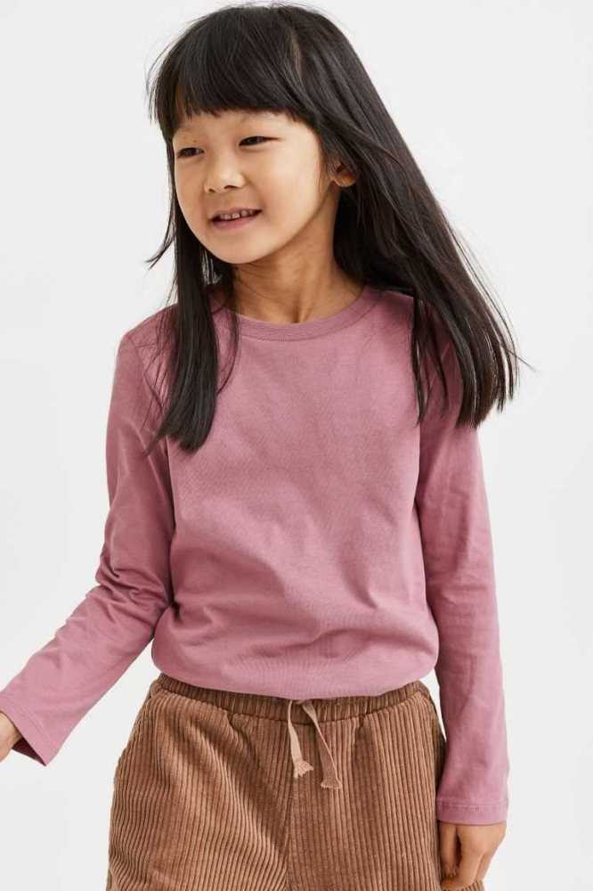 H&M 3-pack Long-sleeved Baumwoll Hemd Kinder Rosa Lila Hellgrau Braun | 9516-UFIOK