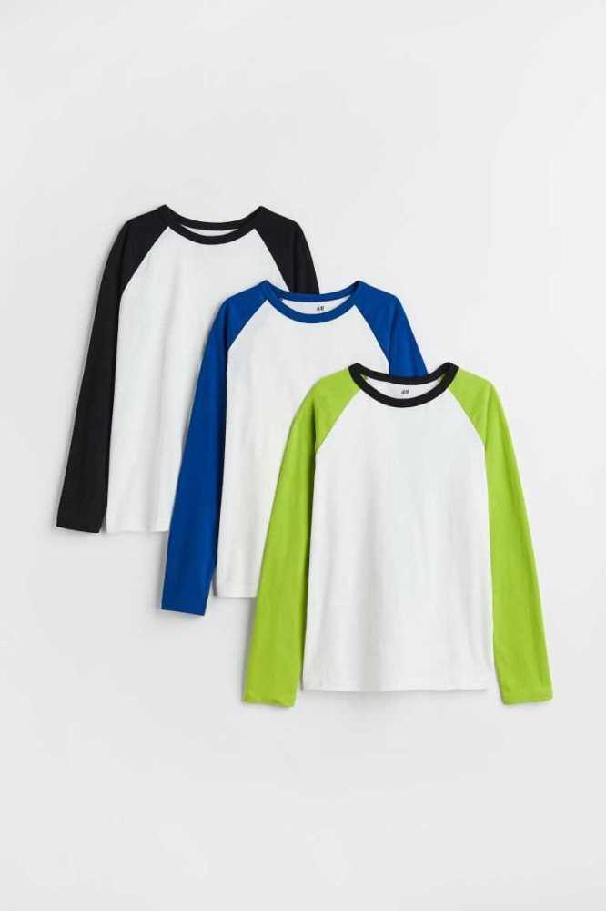 H&M 3-pack Long-sleeved Hemd Kinder Weiß | 1342-TKRSG