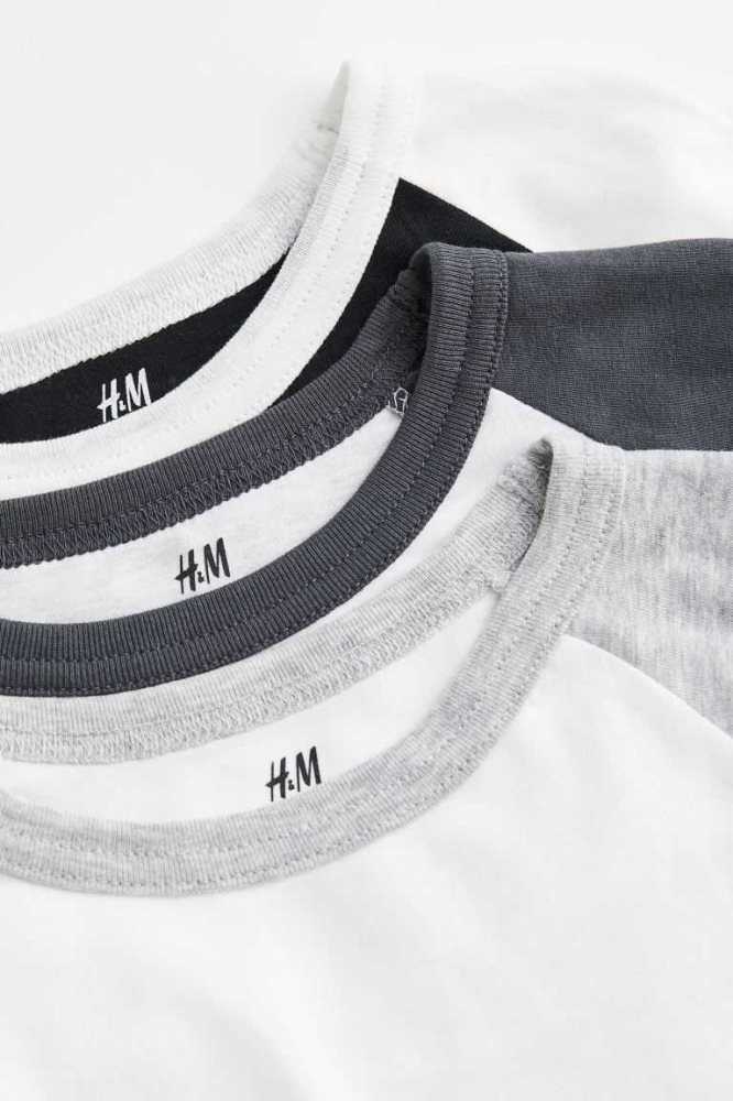 H&M 3-pack Long-sleeved Hemd Kinder Weiß | 1342-TKRSG