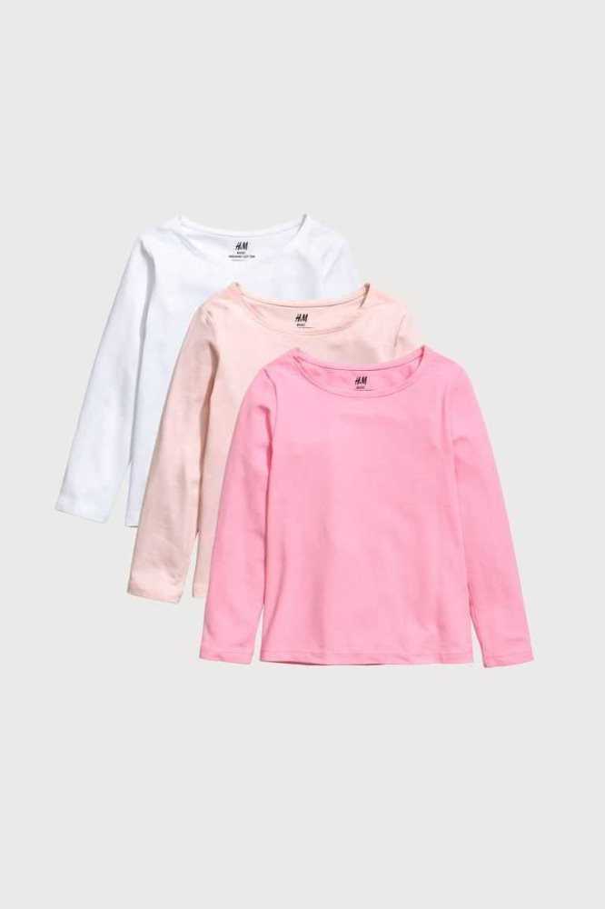 H&M 3-pack Long-sleeved Oberteile Kinder Helllila Hellrosa Weiß | 7548-FWGJQ