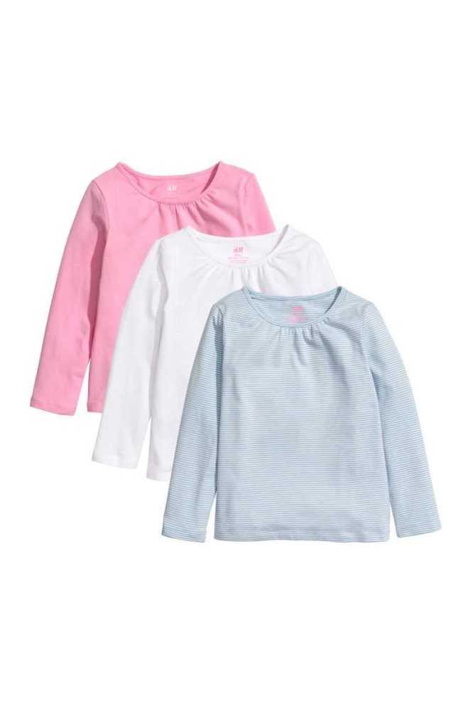 H&M 3-pack Long-sleeved Oberteile Kinder Helllila Hellrosa Weiß | 7548-FWGJQ