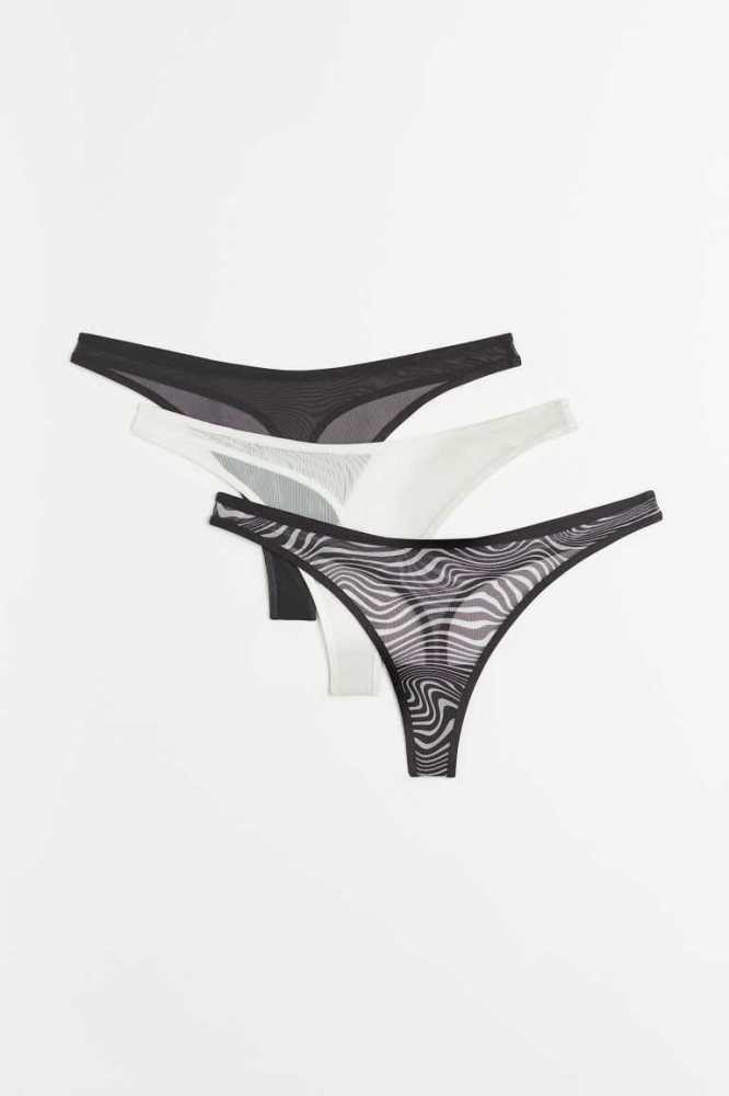 H&M 3-pack Mesh Tanga Briefs Unterwäsche Damen Orange Hellrosa Weiß | 3607-PDFMZ