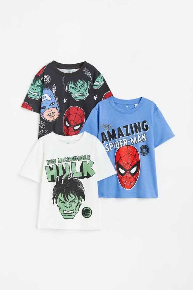 H&M 3-pack Printed Hemd Kinder Grün | 5241-KTCVS