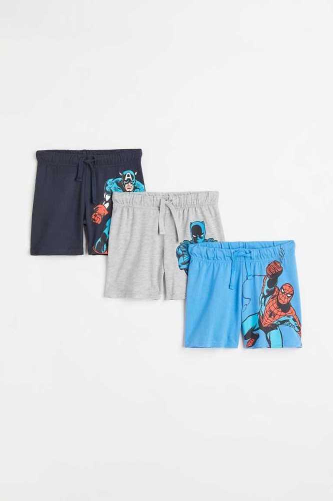 H&M 3-pack Printed Jersey Kurze Hose Kinder Schwarz | 0471-IUNBG