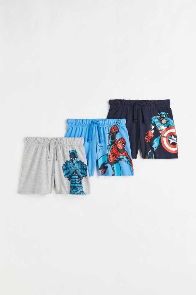 H&M 3-pack Printed Jersey Kurze Hose Kinder Hellblau | 6150-AKYGZ