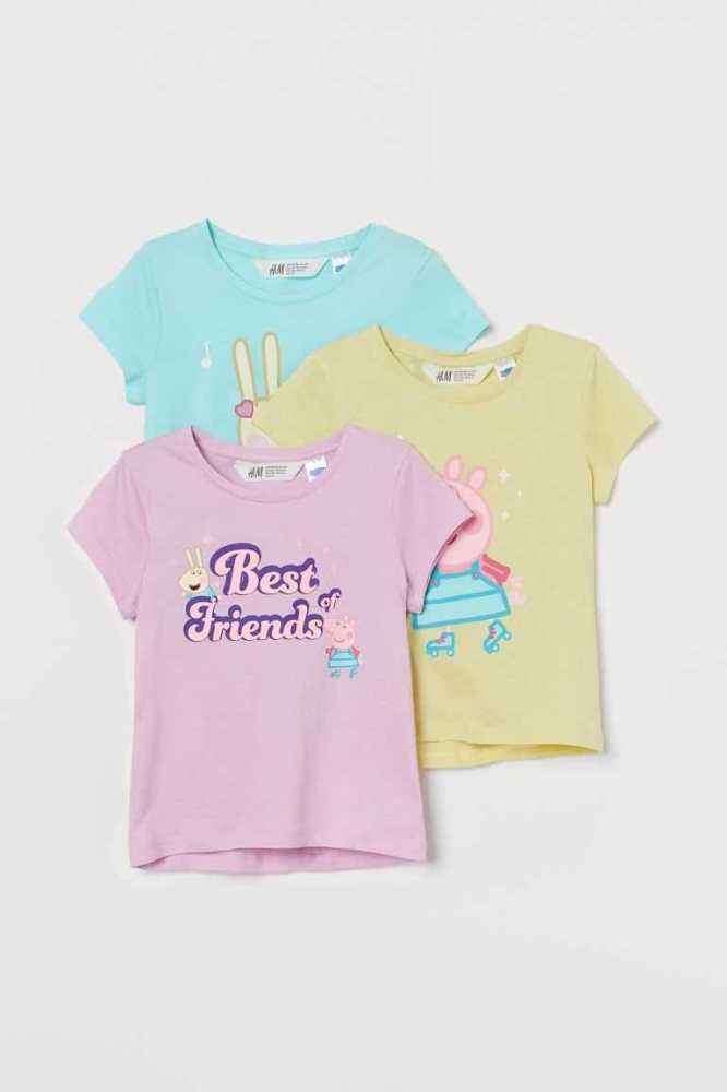 H&M 3-pack Printed Jersey Oberteile Kinder Helllila | 0581-AEMVK