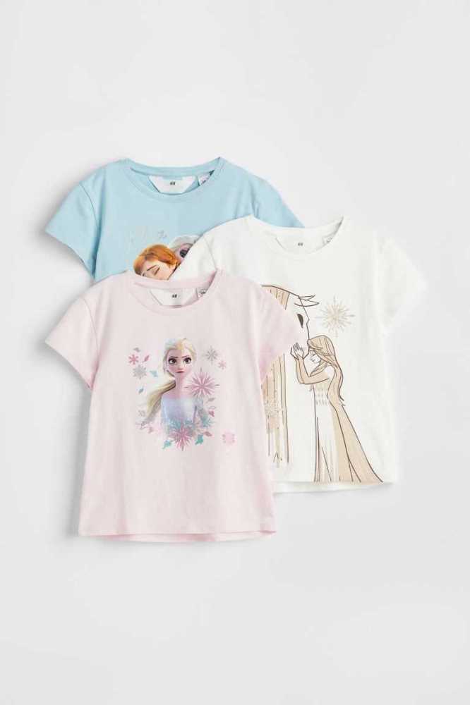 H&M 3-pack Printed Jersey Oberteile Kinder Hellrosa | 1072-XBNCO