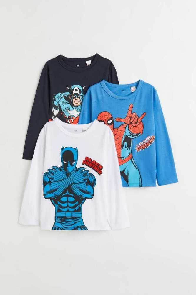 H&M 3-pack Printed Oberteile Kinder Dunkelgrün | 8604-BSFLA