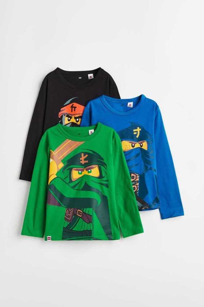 H&M 3-pack Printed Oberteile Kinder Dunkelgrün | 8604-BSFLA