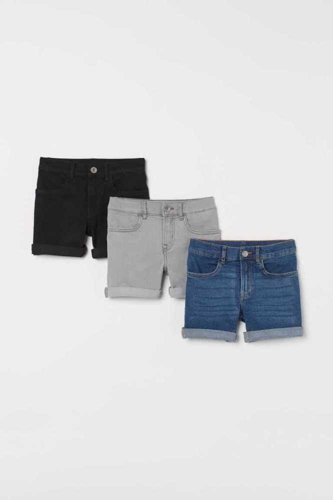 H&M 3-pack Schlank Fit Denim Kurze Hose Kinder Schwarz Blau | 2049-EBUKC