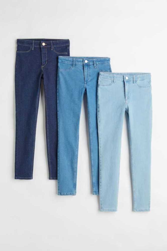 H&M 3-pack Schlank Fit Jeans Kinder Blau | 3540-GYHIT