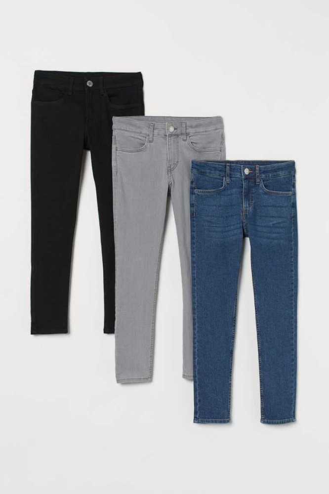 H&M 3-pack Schlank Fit Jeans Kinder Blau Schwarz Hellgrau | 6701-WANQS