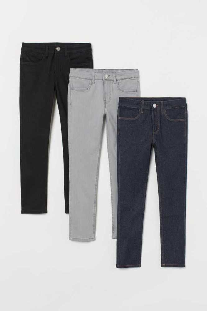 H&M 3-pack Schlank Fit Jeans Kinder Blau Schwarz Hellgrau | 6701-WANQS