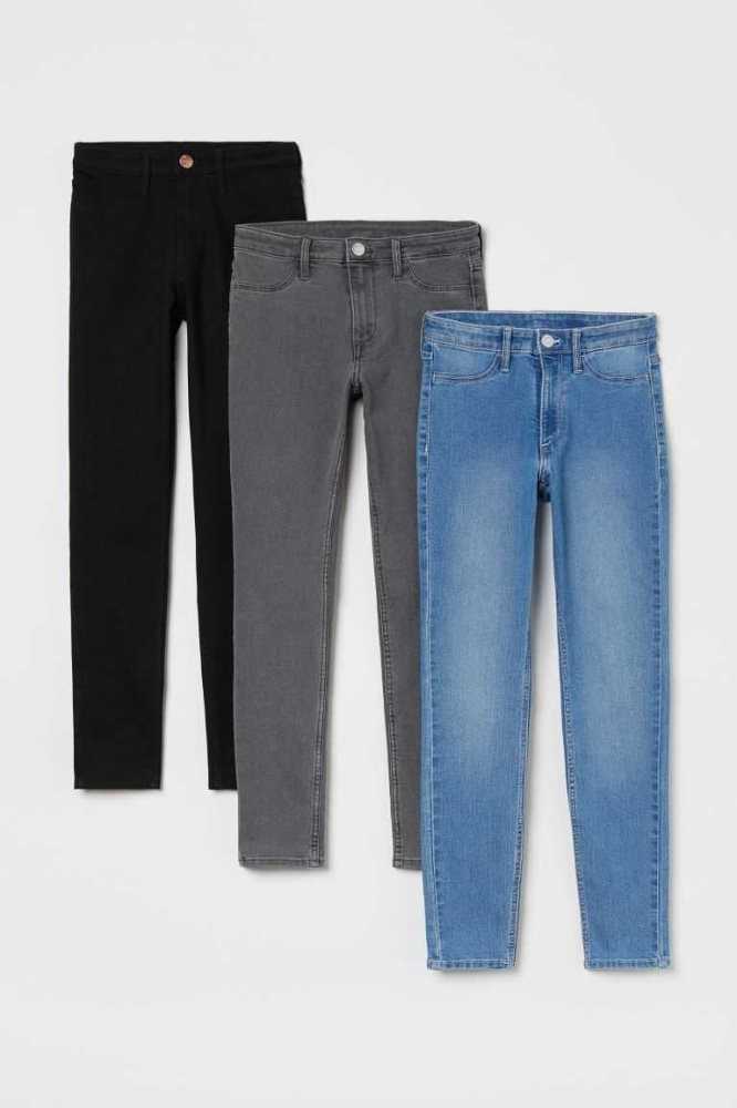 H&M 3-pack Schlank Fit Jeans Kinder Schwarz Hellblau | 3648-MPESZ